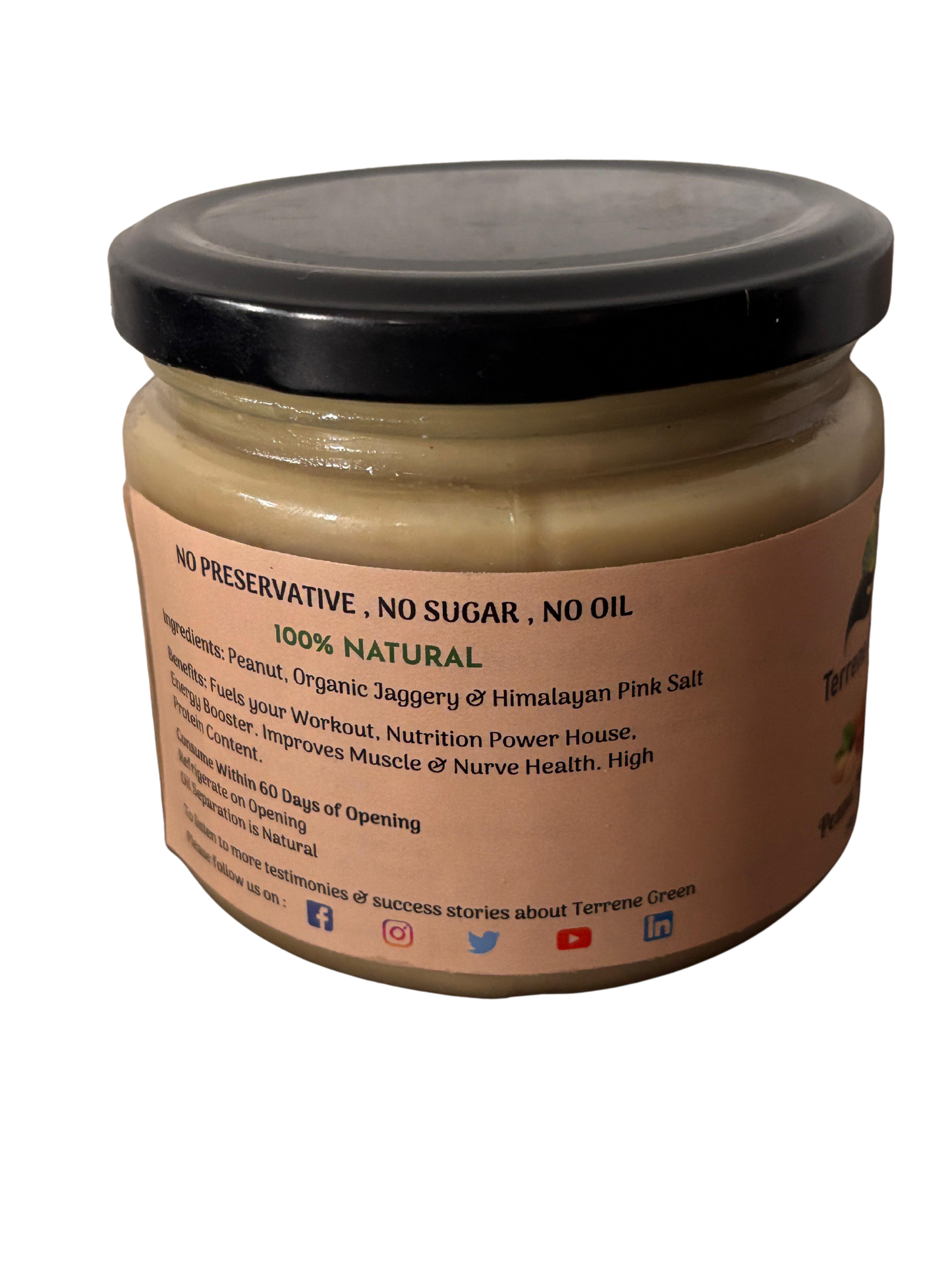TerreneGreen Natural Peanut Butter – 250g | With Himalayan Pink Salt