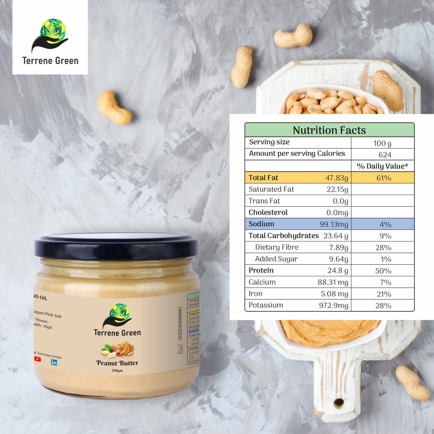 TerreneGreen Natural Peanut Butter – 250g | With Himalayan Pink Salt